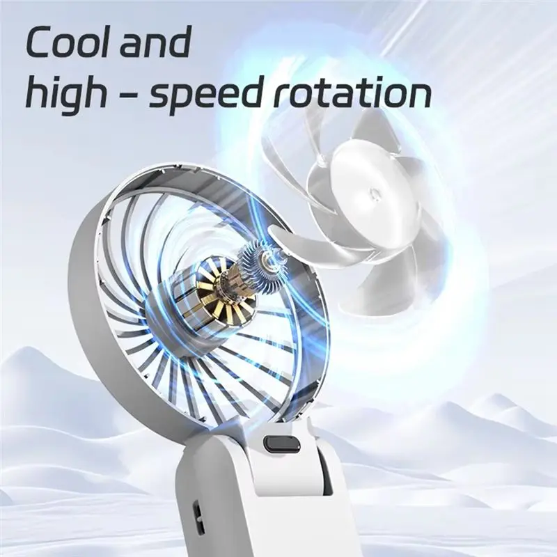 BABZ Foldable Neck Hanging Fan USB Rechargeable Handheld Mini Cooling Fan, 5 Speed, 1500mAh, with Display Screen, White