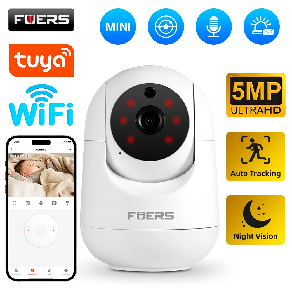 Fuers 5MP WiFi Camera Tuya Smart Home Indoor Wireless IP telecamera di sorveglianza AI rileva monitoraggio automatico sicurezza Baby Monitor