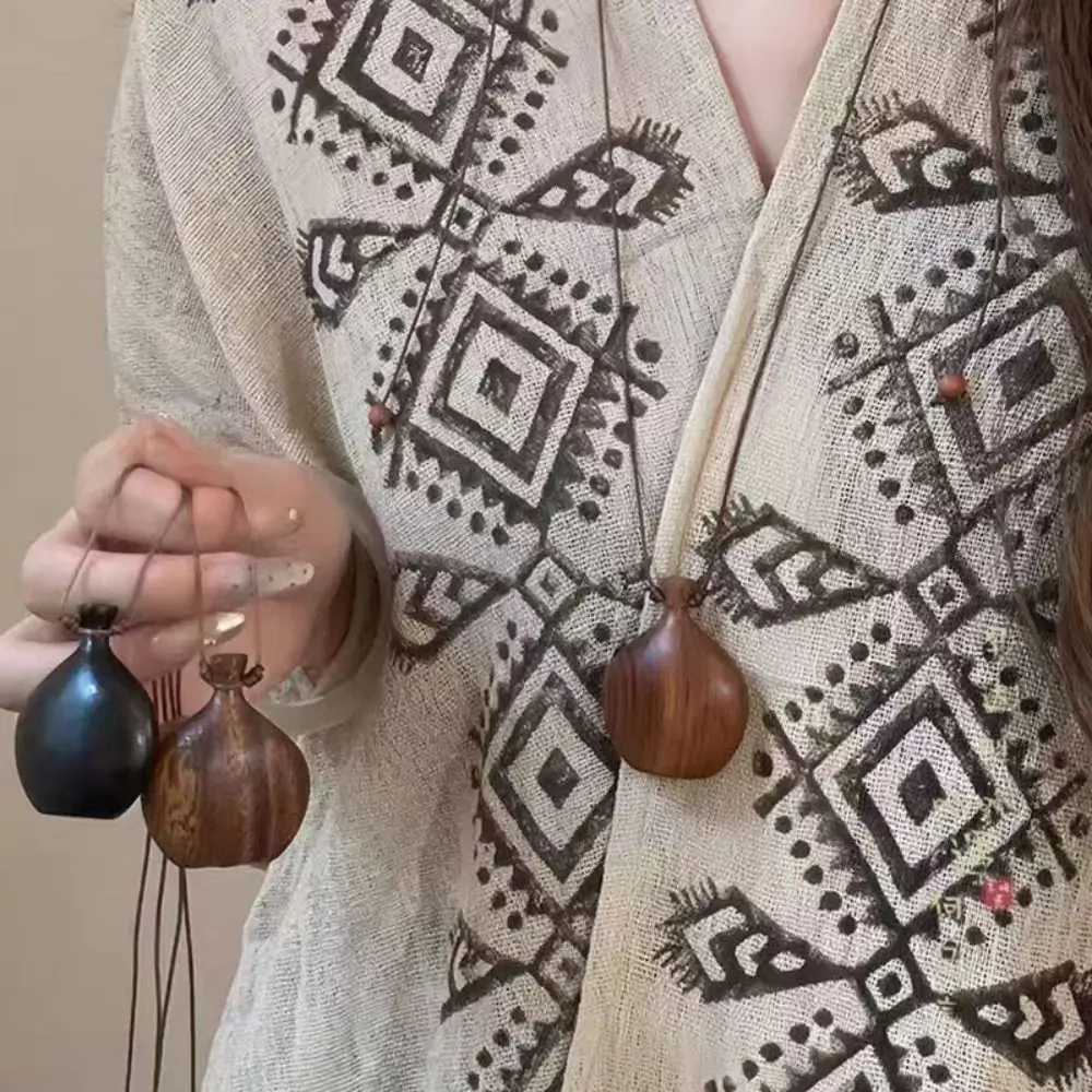 Adjustable Rope Chain Flagon Necklace Vintage Wood Sweater Chain Necklace Lucky Gift Jewelry Accessories Long Pendant Necklace