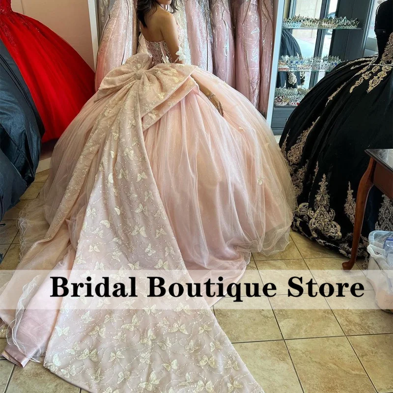 Mexican Lilac Princess Ball Gown Quinceañera Dresses With Bow Appliques Beads Birthday Party For 15th Girls Customized