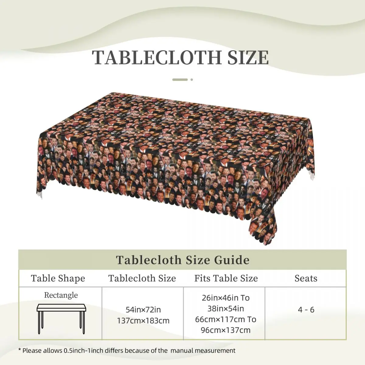Hugh Jackman Photo Collage Customized Rectangular Tablecloth Waterproof Table Cover for Festival Party Decorations Table Cloth