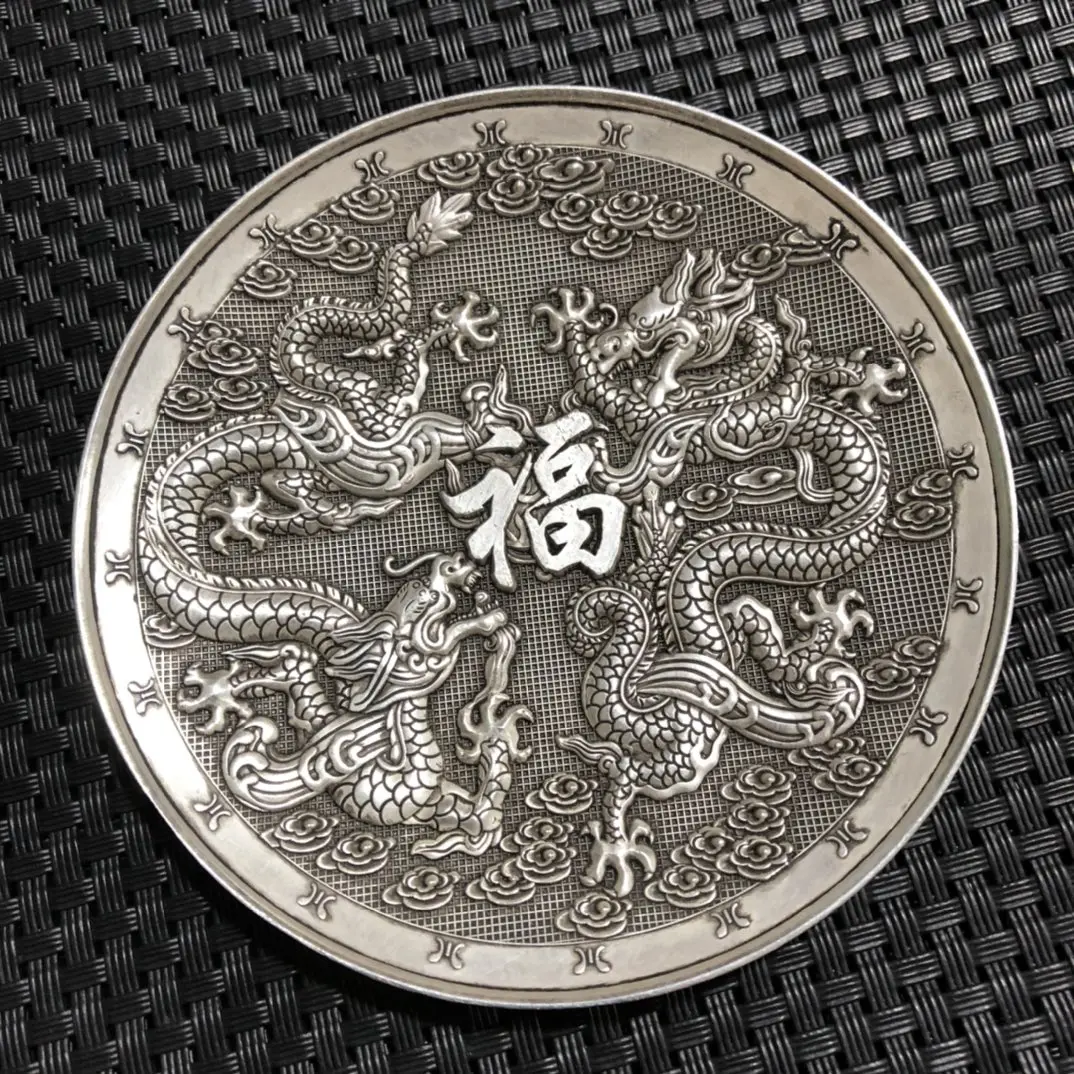 

Antique Collection Bronze Exquisite Dragon Pattern Carving Decorative Plate Souvenirs Fine Workmanship Home Crafts