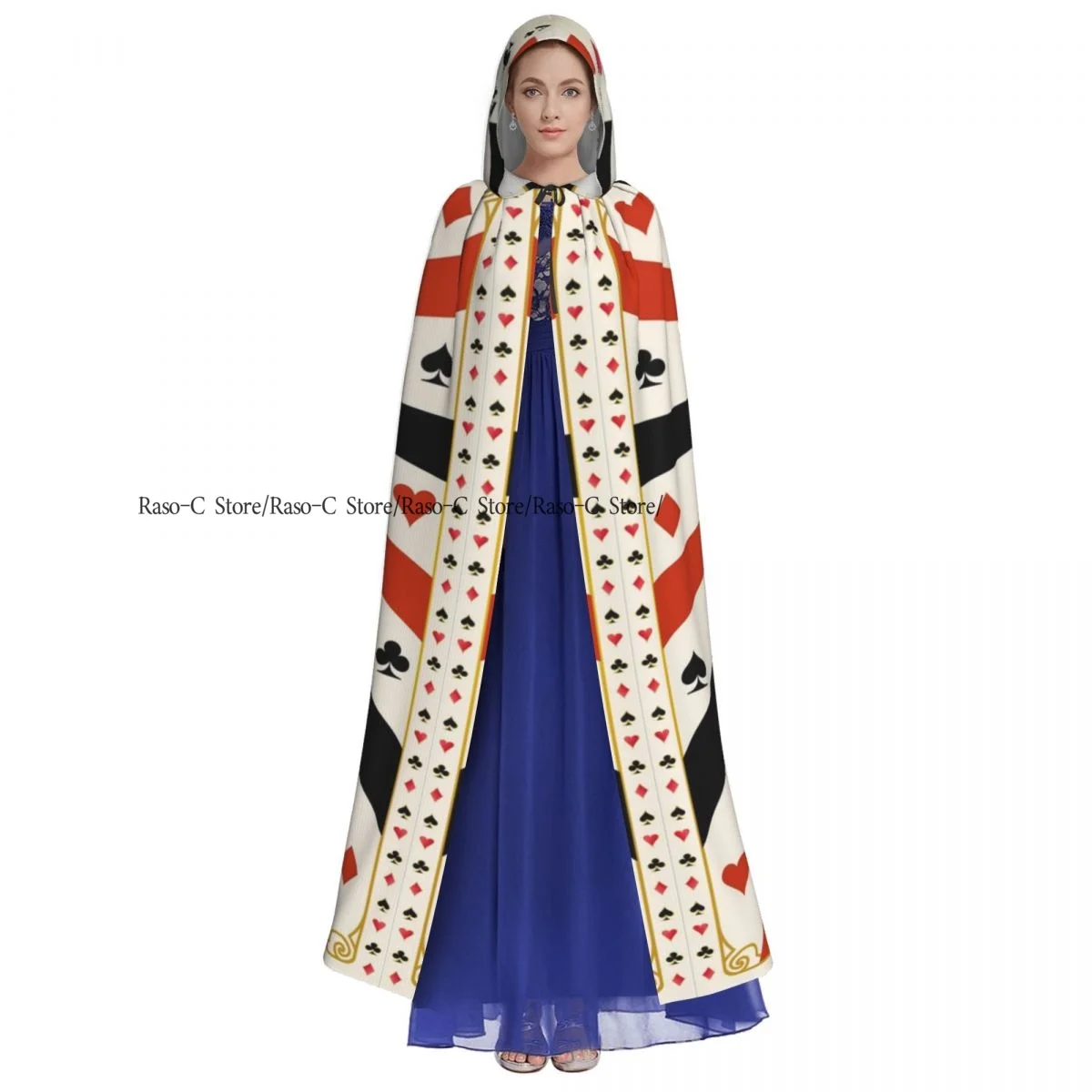 الكبار عباءة كيب مقنعين الآس من الماس أوراق للعب قلوب البستوني القرون الوسطى زي الساحرة ويكا مصاص دماء قزم بوريم كرنفال حفلة #2