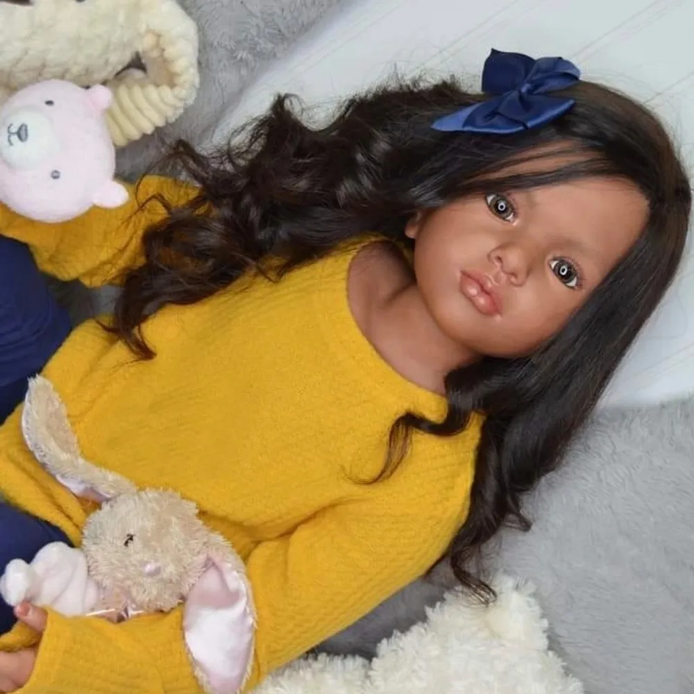 Caramel Skin Tone 42'' Painted Reborn Doll Kit Toddler Girl Cloth Body Hand-Rooted Hair