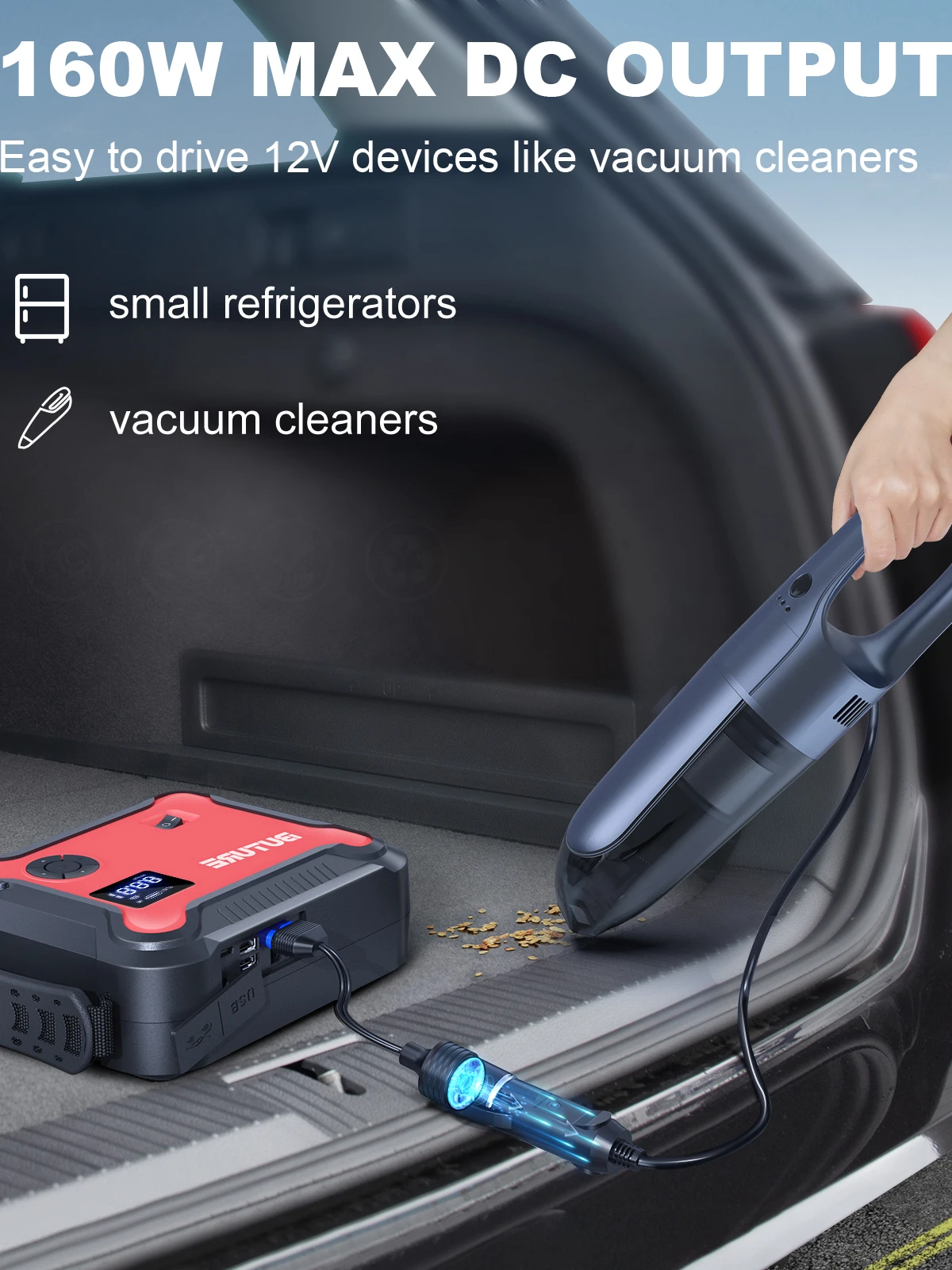 Buture-Compresseur d'air de démarrage pour voiture diabétique, banque d'alimentation portable, booster de batterie, gonfleur d'opathie numérique, sortie CC 26800 W, 5 en 1, 160 mAh