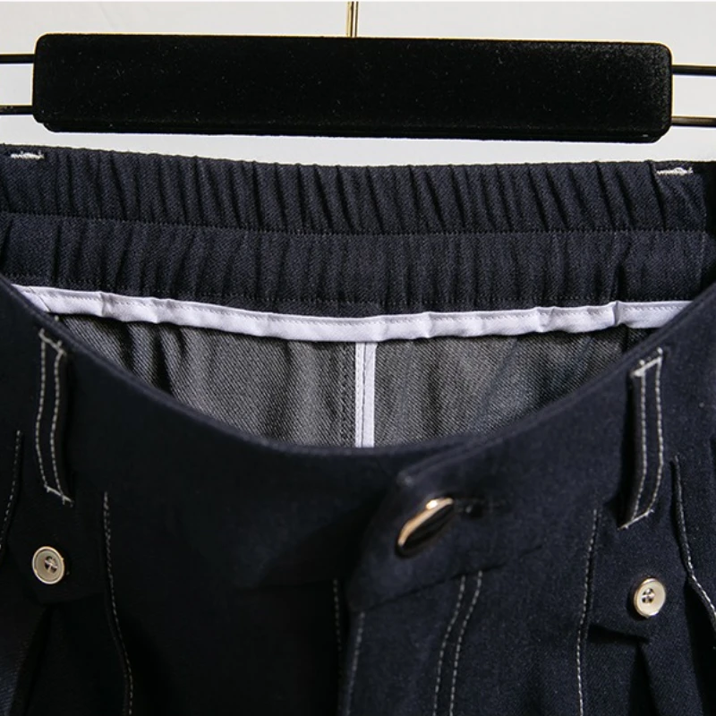 2025 ارتفاع الخصر مطاطا عادية مستقيم الساق السراويل حجم كبير واسعة الساق محبوك الدينيم الجينز النساء الخريف تنوعا التخسيس Capris #4