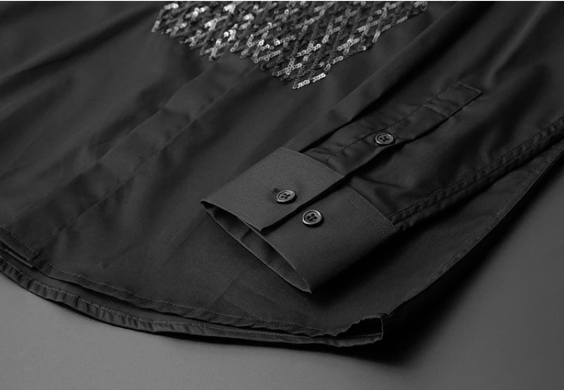 Brand Sequins Shirts Men Cotton Long Sleeve Slim Business Formal Dress Shirt Star Stage Social Party Blouse Men Clothing 2024