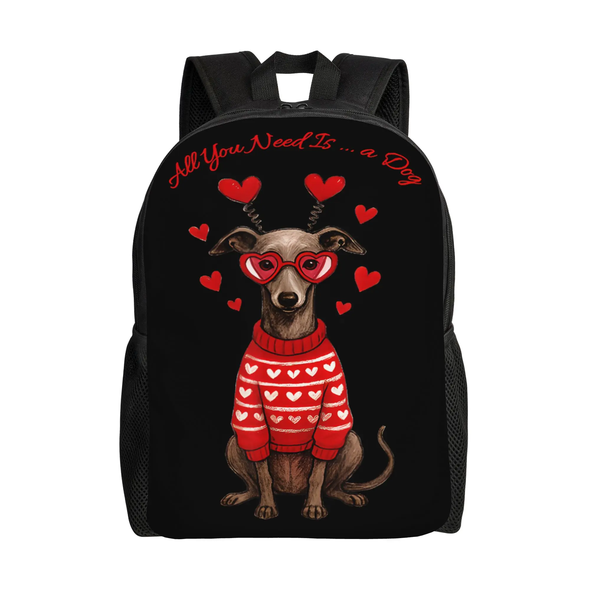 All You Need is Dog Valentine's Day Greyhound Heart Glasses Backpack  University Backpacks High School Bags Streetwear Rucksack