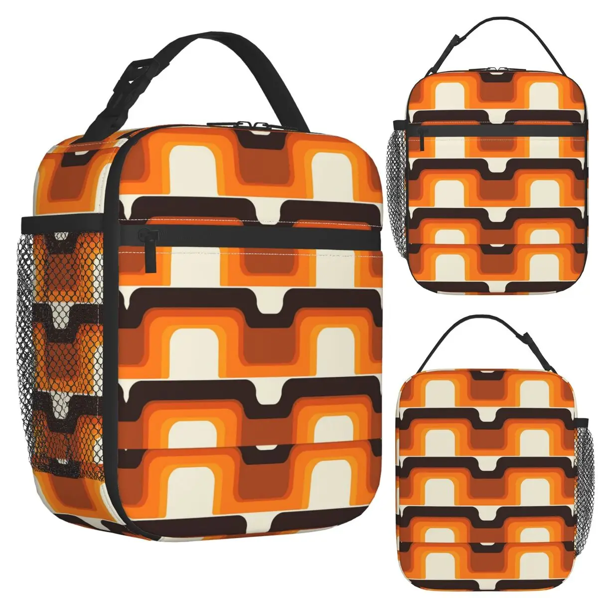 

Mid-Century Modern Meets 1970s Orange Insulated Lunch Bag for Women Storage Food Boxes Container Cooler Thermal Lunch Box Tote