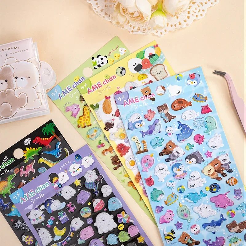 1pc Kawaii Glittering 3D Sushi Sea Animals Vehicles Stickers Scrapbooking Diy Journal Stationery Sticker Gift Deco Art