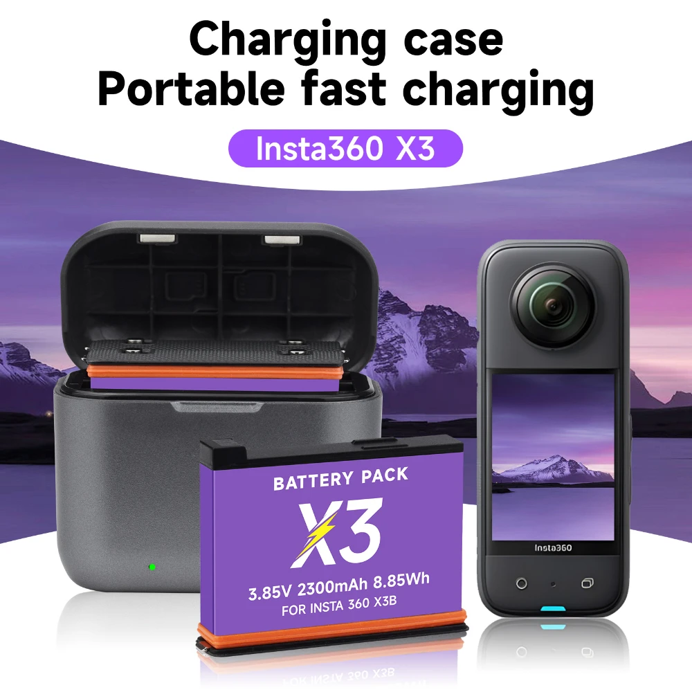 For Insta360 ONE X3 Battery + 2 Slots Battery Charging Box 2300mAh for Insta 360 Panoramic Action Camera Batteries Accessories