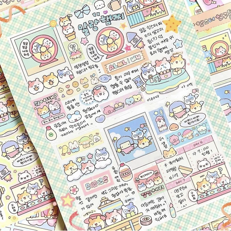 Korean Cute Spring Series Stickers Kawaii Cartoon Animal Stickers Hand Account Scrapbook Diary Notebook DIY Decorative Stickers