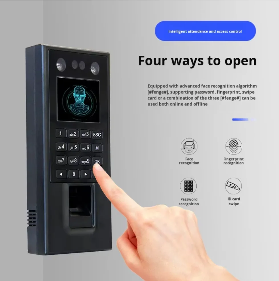 

Hot-selling Static Face Recognition Fingerprint Door Opening Attendance Glass Door Access Control Machine Password Card