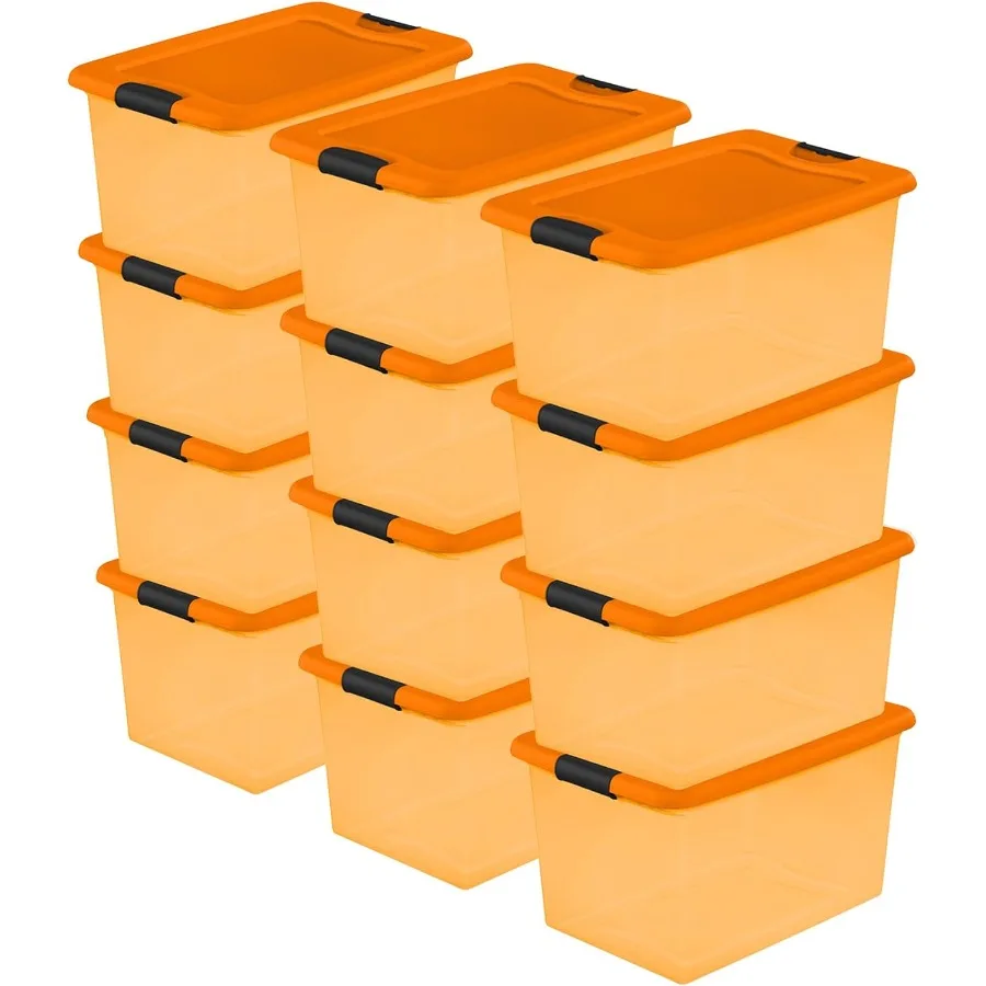 Latching Storage Box, Stackable Bin, 64 Quart, 6-Pack