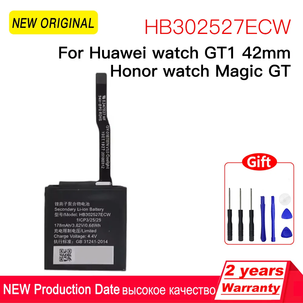 

Genuine HB302527ECW New High Quality Battery For Huawei watch GT1 42mm Honor watch Magic GT 178mAh Replacement Batteries+tools