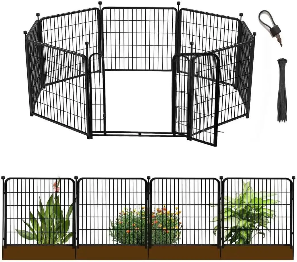 

Decorative Garden Fence with Gate, 8 Panels 15.7 ft Heavy Duty Iron Barrier for Yard and Pets