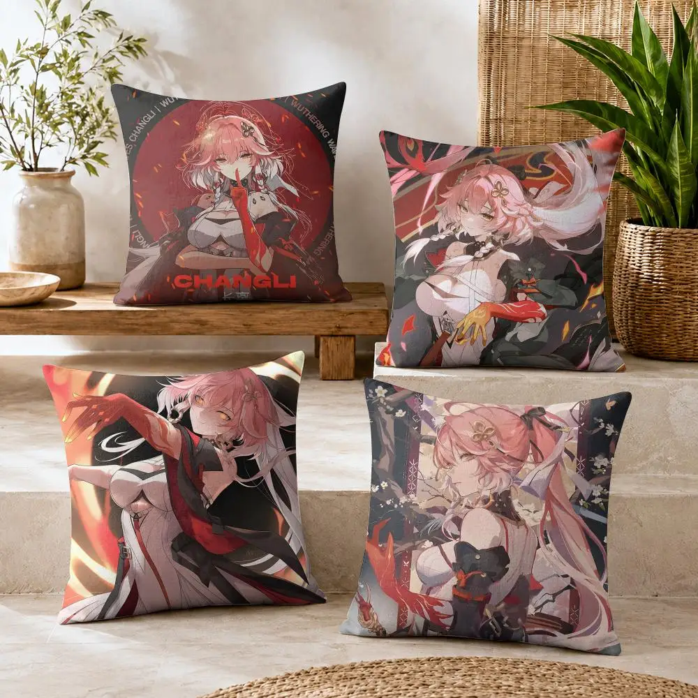 Changli Wuthering Waves Cushion Cover Summer Coolness Linen Organic Fabric Sofa Pillow Case Double-Sided Printing Home Decor