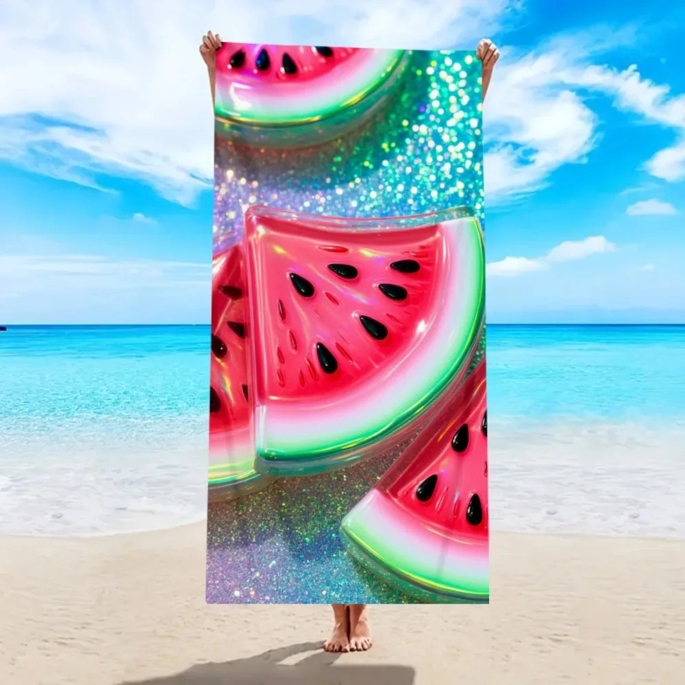 

1pc fruit printed large beach towel, ultra-fine fiber towel, outdoor swimming, vacation, camping beach towel