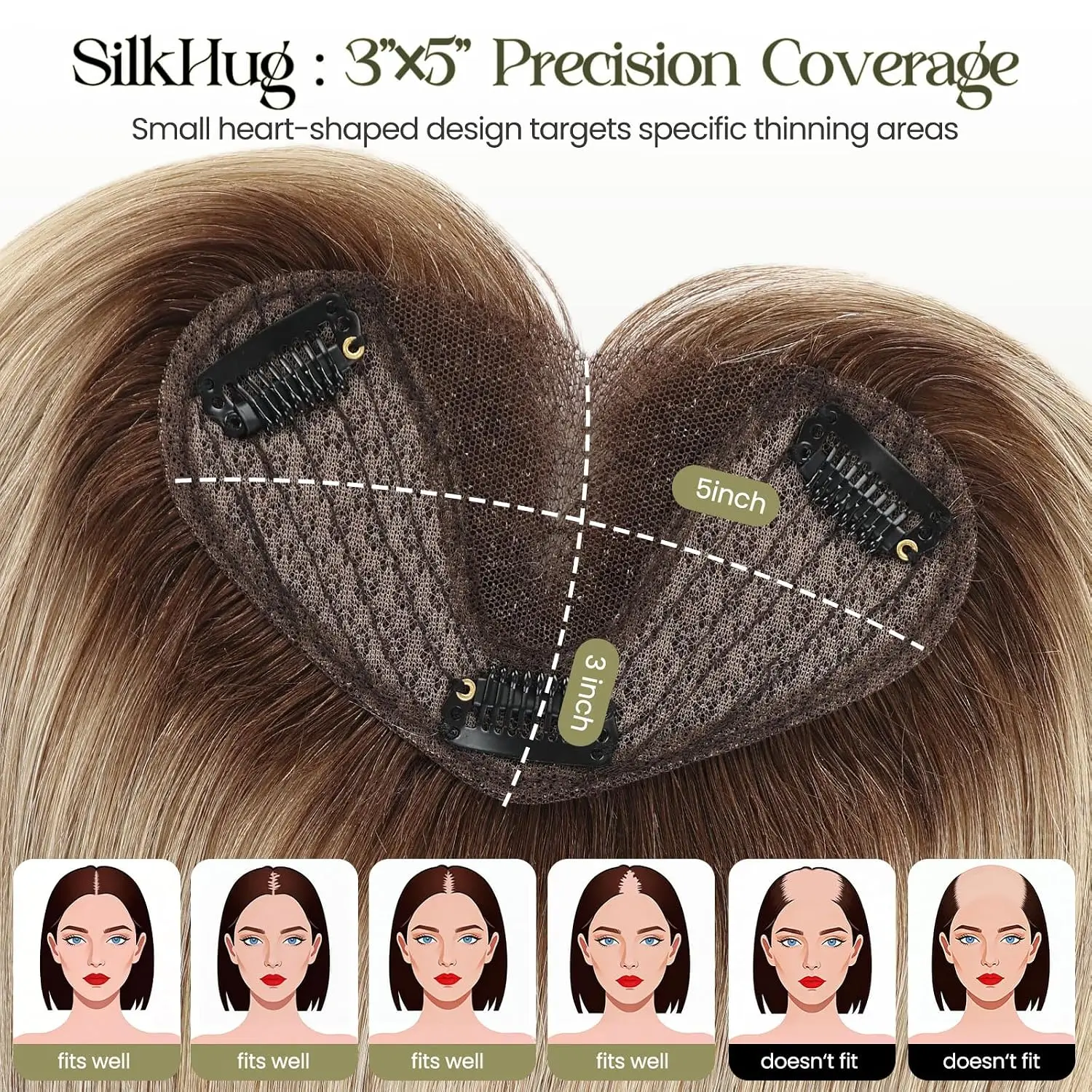 8 inch Human Hair Toppers Curtain Bangs Ombre Grey Light Blonde Hair Topper 5*3in Swiss Base Clips in Human Hair Topper