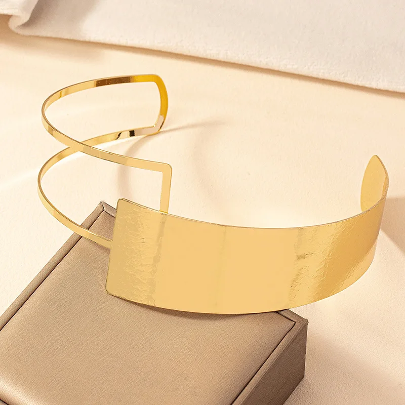 KMVEXO Punk Large Opening Width Cuff Torques for Women Simple Gold Color Metal Geometric Choker Necklace Jewelry Female Gifts