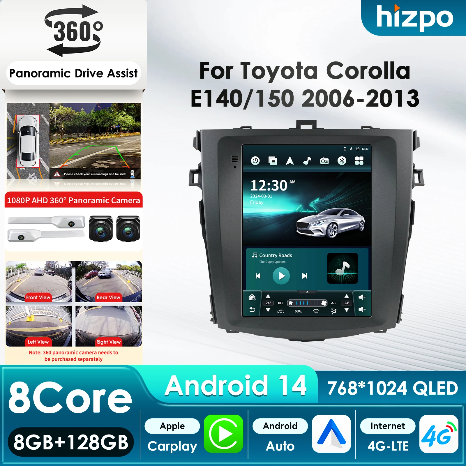 

Автомобильный мультимедийный плеер Android в стиле Tesla 9.7 дюймов для Toyota Corolla 2006-2013 с GPS, Carplay, 4G и интеллектуальным экраном AI