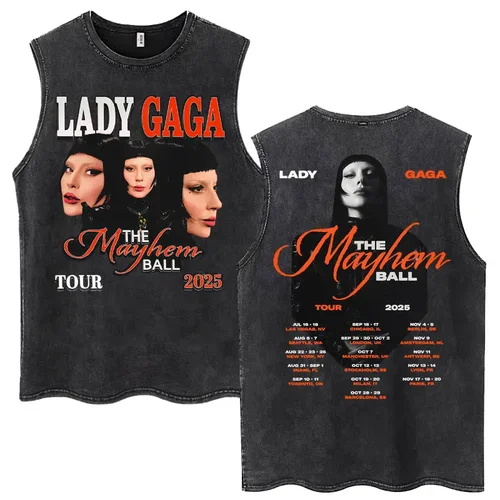 Imagen 2 del producto Lady Gaga The Mayhem Ball Tour 2025 camisetas sin mangas de lavado moda hombres mujeres camiseta sin mangas de alta calidad camiseta Casual de algodón suelta