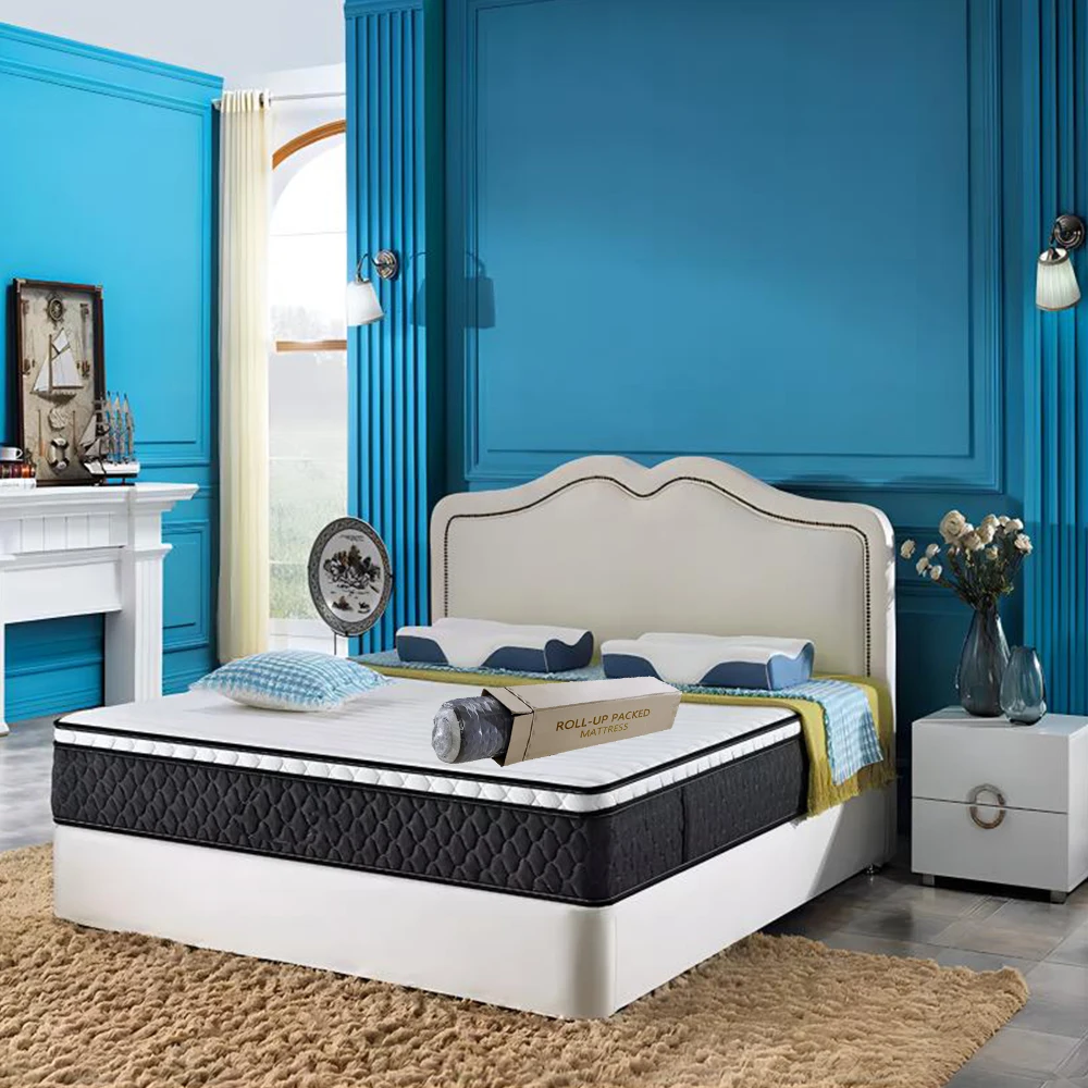Full Size Plush Mattress Pocket Spring Bedroom Mattress Compressed Roll up Mattress