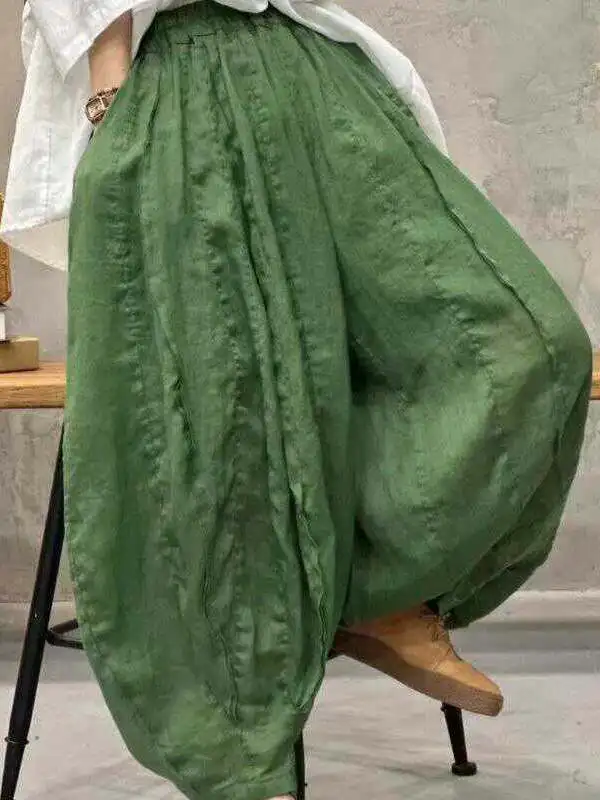 Retro Style Wide Leg Pants Linen Material Casual Lantern Pants Spring Summer New Arrival for plus Size Women High Waist Long ...