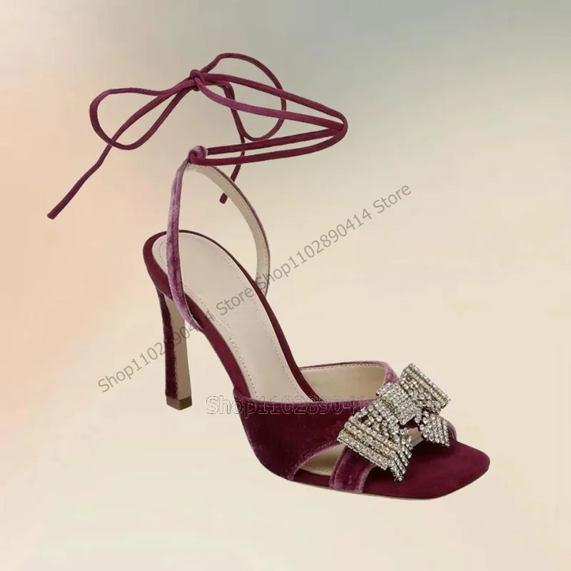 

Crystal Bow Knot Hollow Cut Heel Open Toe Sandals Back Strap Women Shoes Thin High Heels Fashion Party 2023 Zapatos Para Mujere