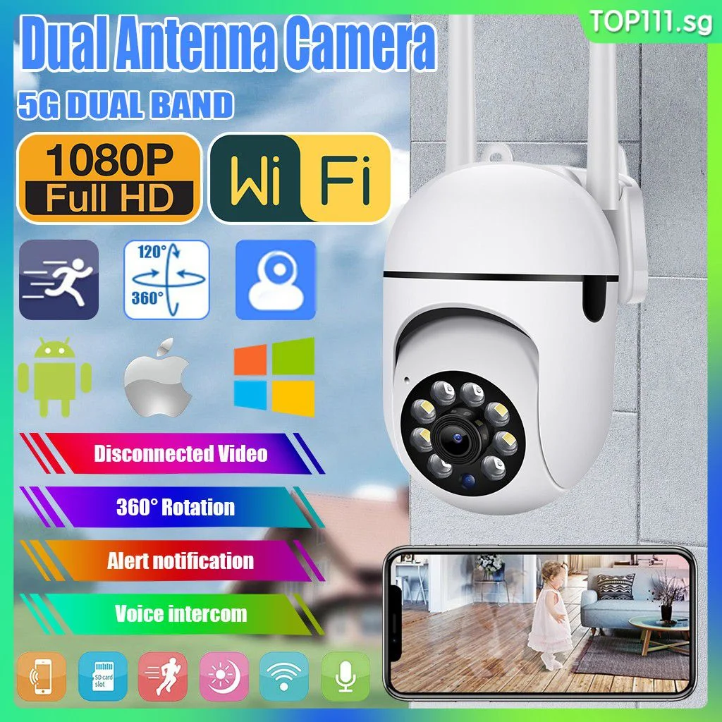 

4k HD 1080P 360 ° wireless pan tilt panoramic night vision camera 2.4G+5G, supports WiFi, home security remote monitoring APP