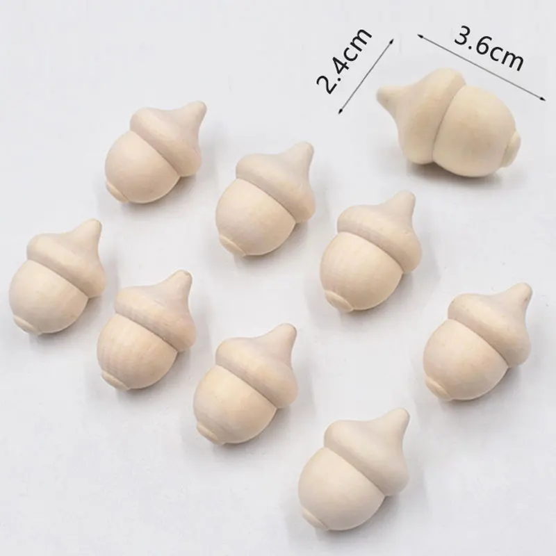 5Pcs Unfinished Wood Acorn DIY Handicraft Hand Painted Toy Car Wood for DIY Craft Wedding Party Home Decor 2.4x3.6cm