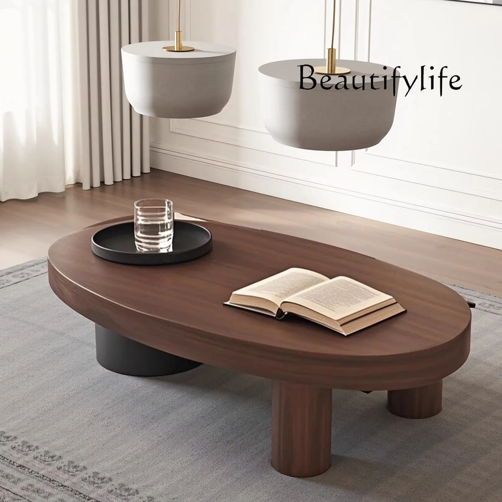 Medieval style solid wood living room coffee table special-shaped storage home designer new oval tea table small apartment