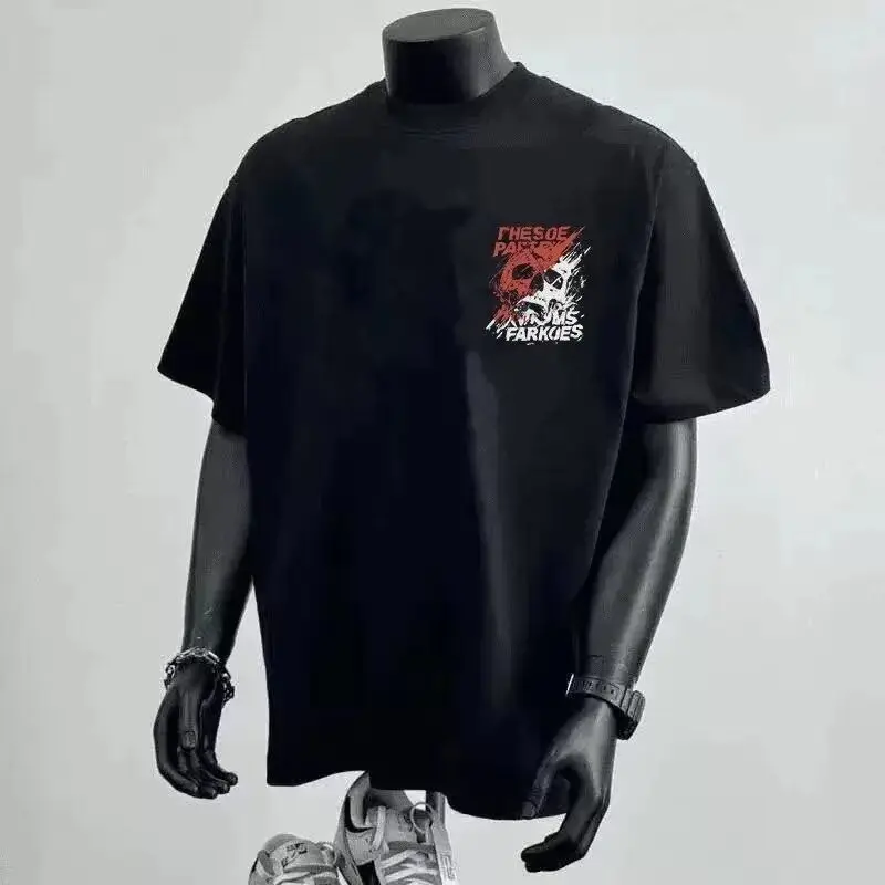 2026 New Trend Skull Letter Print Men's and Women's Short Sleeve Crew Neck Comfortable and Breathable Loose T-Shirt