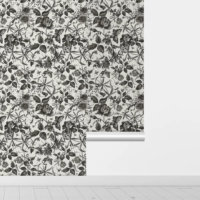 Kertas dinding Retro Vintage, cabut dan tempel bunga