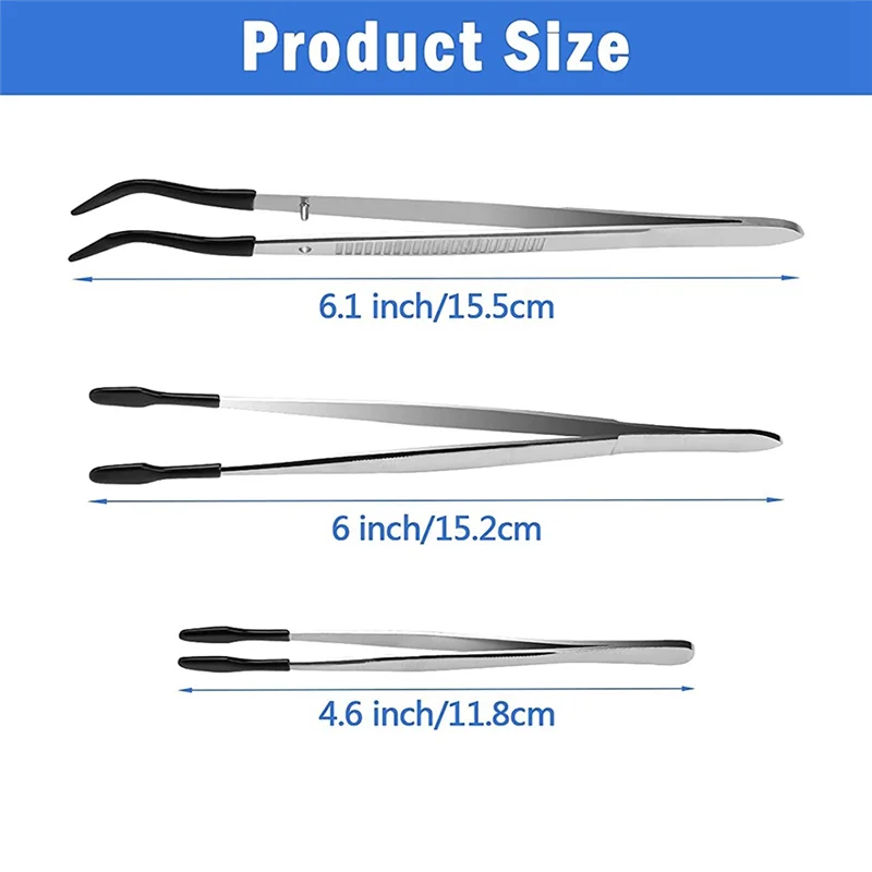 3 Pcs Tip Tweezers with Rubber, Non-Marring Silicone Tipped Tweezers Rubber Bent Tip Flat Tweezers, Lab Tweezers