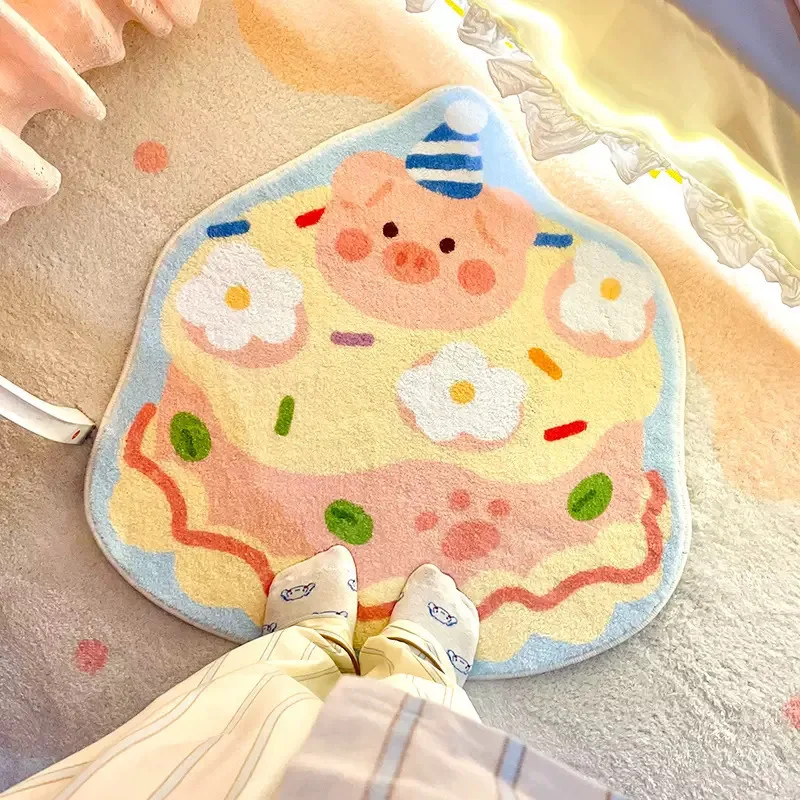 Ins Girly Heart Delicious Small Cake Rug Imitation Cashmere Floor Mat Home Cute Cartoon Decoration Living Room Bedside Carpet