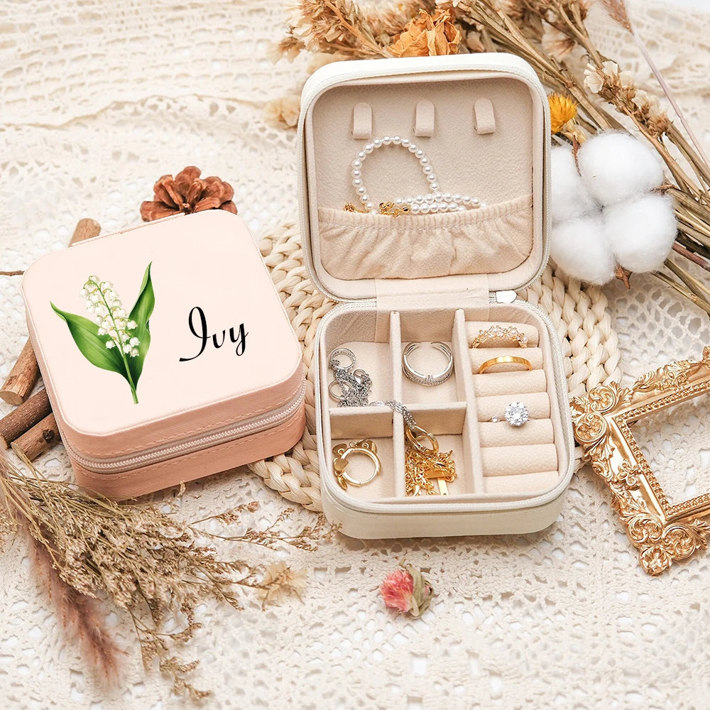 Customized name jewelry box, personalized birthday flower jewelry storage box, bridesmaid gift birthday gift