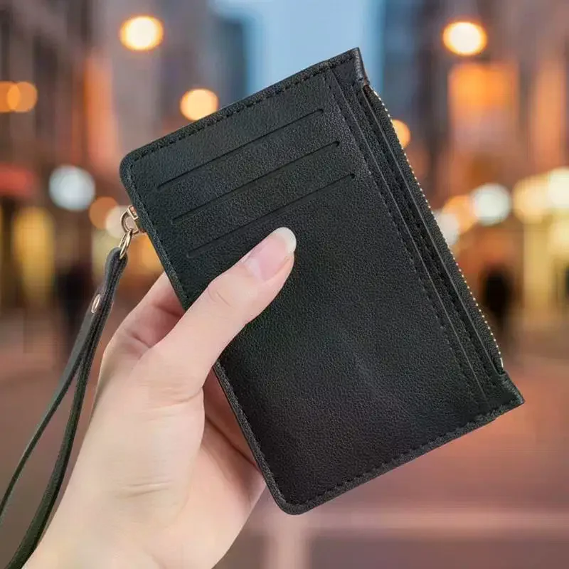 Mini Zipper CardBag Slim ID Bank Purse Wallet Credit Organizer Portable Small Slim Ultra-thin Short Purse For Men Black