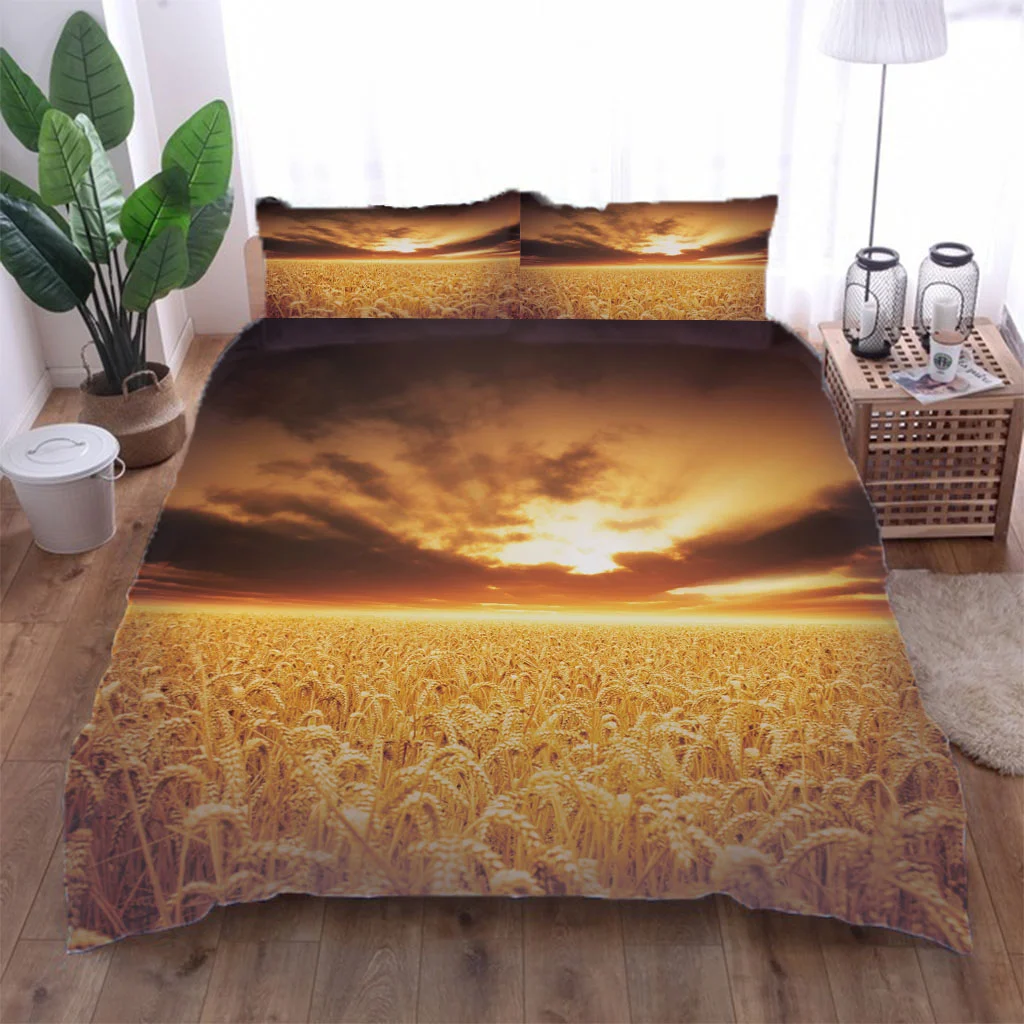 3D Golden Wheat Field Landscape Duvet Cover Set Single Twin Double Queen King Size Bed Linen Set Quilt Cover Pillowcase