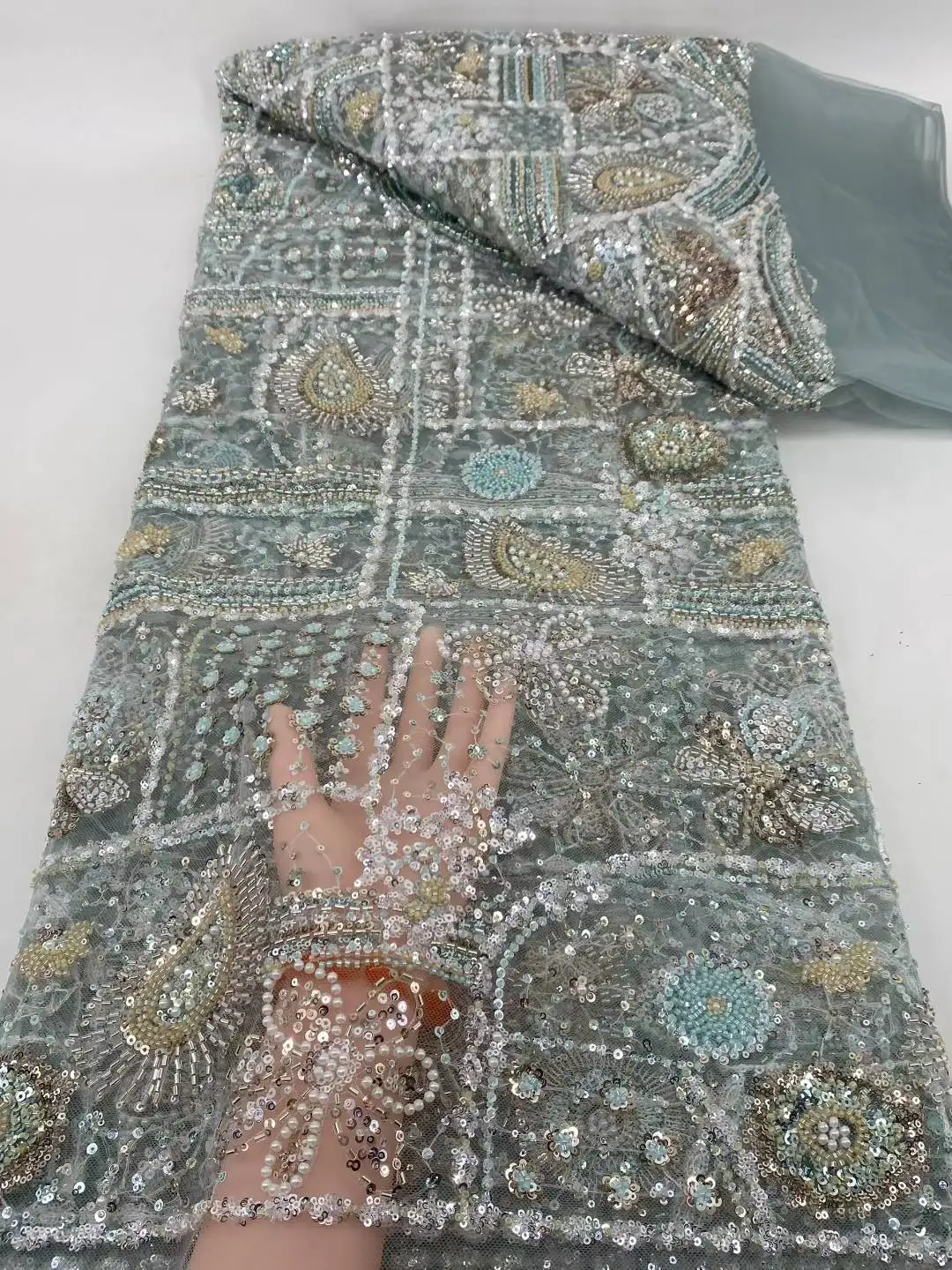 فاخر الأفريقي مطرز 2025 جودة عالية النيجيري الترتر مع اللؤلؤ الدانتيل الفرنسي تول أقمشة الدانتيل لخياطة فستان الحفلات