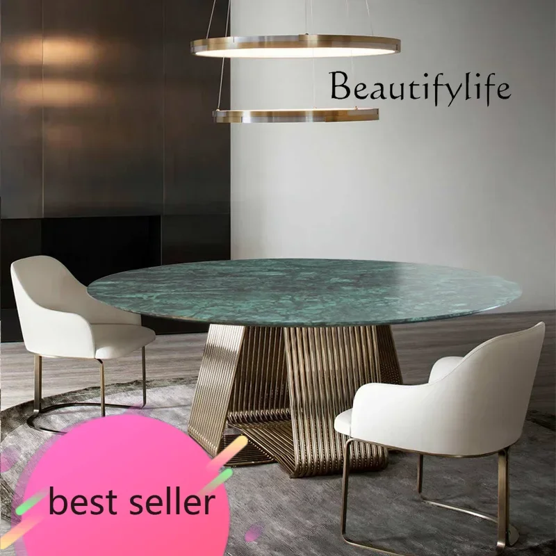 

N Новый современный простой светлый роскошный круглый обеденный стол из натурального мрамора Размер виллы Обеденный стол из нержавеющей стали