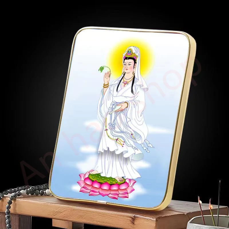 

Auspicious photo frame ornaments, Guanyin Bodhisattva in white, exquisite religious home feng shui ornaments