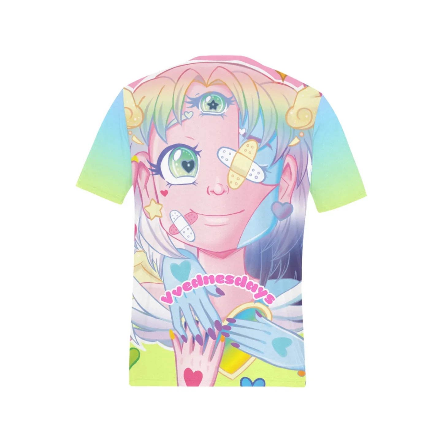Latest Cyberpunk Dark, Cute and Sweet Tie-dye 3D Short-sleeved Starry Sky Cartoon Character Y2K Harajuku Style T-shirt