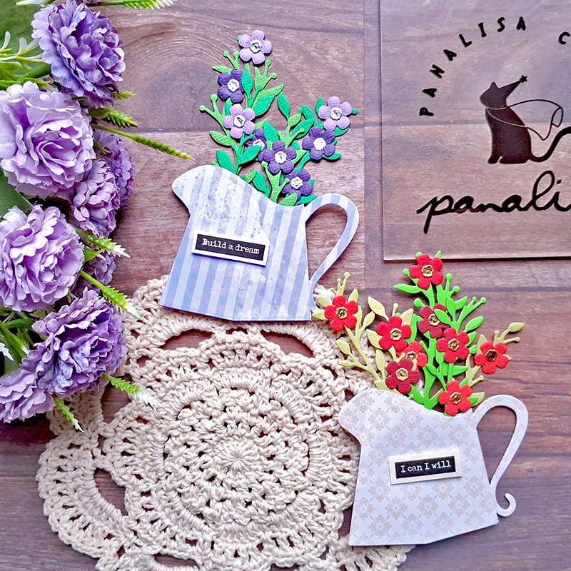 Panalisacraft Watering kettle Flower Pot Cutting Dies Stencils DIY Scrapbooking Album Decorative Embossing DIY Paper Craft Cards