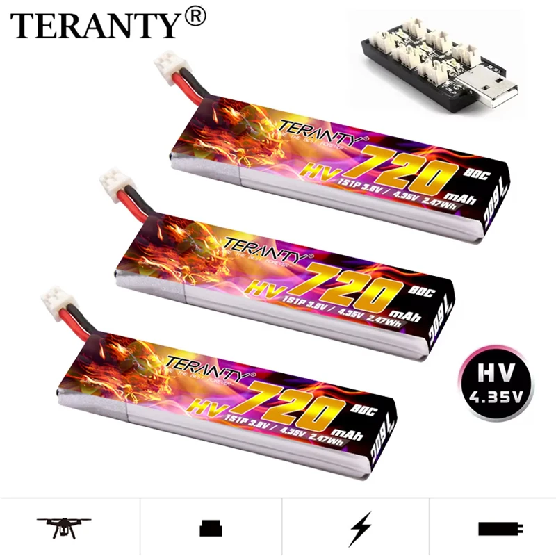 Treanty 1S 720mAh 3.8V 80C 160C ได้สูงสุด4.35V HV LiPo แบตเตอรี่สำหรับ M80S Tiny7 Beta75S โดรน Emax tinyhawk Snapper7กับปลั๊ก PH2.0