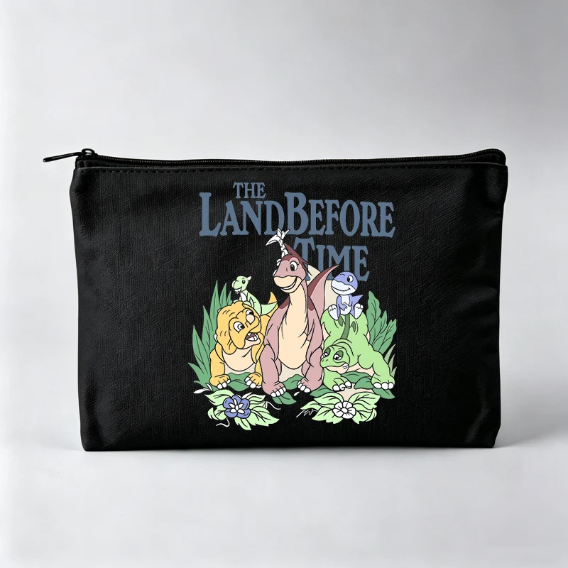 Women's Dinosaur Group Graphic Makeup Bag with Letter Print, Zipper Cosmetic Pouch for Daily Use
