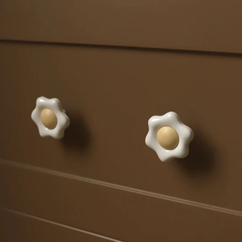 2Pcs Hardware Furniture Cloud Egg Yolk Copper Handle Kitchen Drawer Wardrobe Door Handle Creative Cute Brass Shoe Cabinet Handle