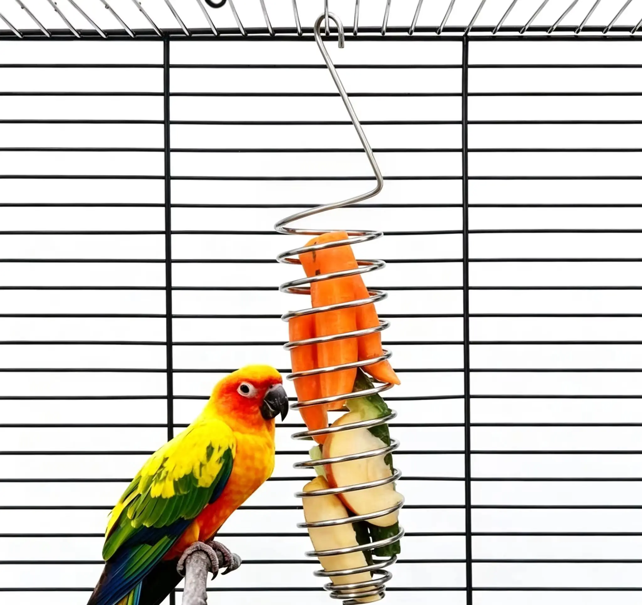 2 PCS Stainless Steel Spiral Bird Treat Holder Hanging Bird Cage Millet Feeder Fruit Veg Foraging Toy for Parakeets Small Parrot