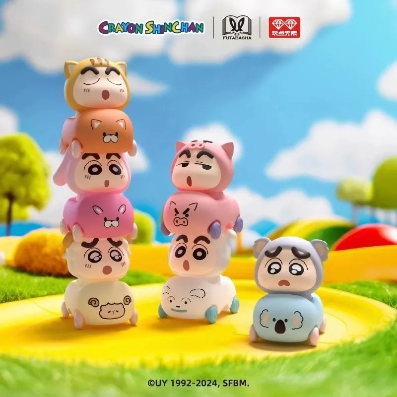 Figura de anime de Crayon Shin-chan, serie de animales y coches, caja sorpresa, juguete apilable, muñeca de colección, adorno, regalos.