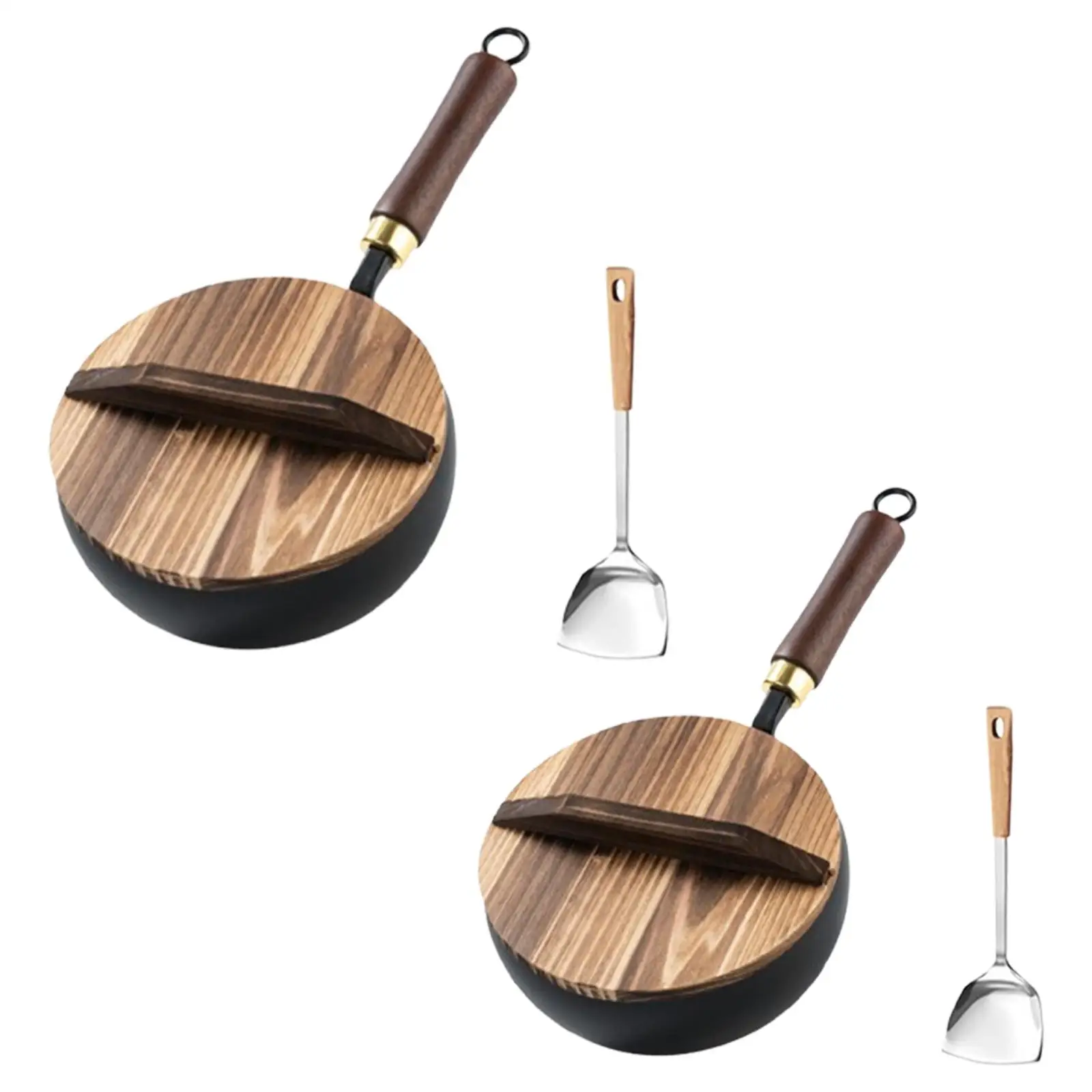 

Сковорода-вок Маленькая традиционная прочная с плоским дном легко чистится с деревянной крышкой